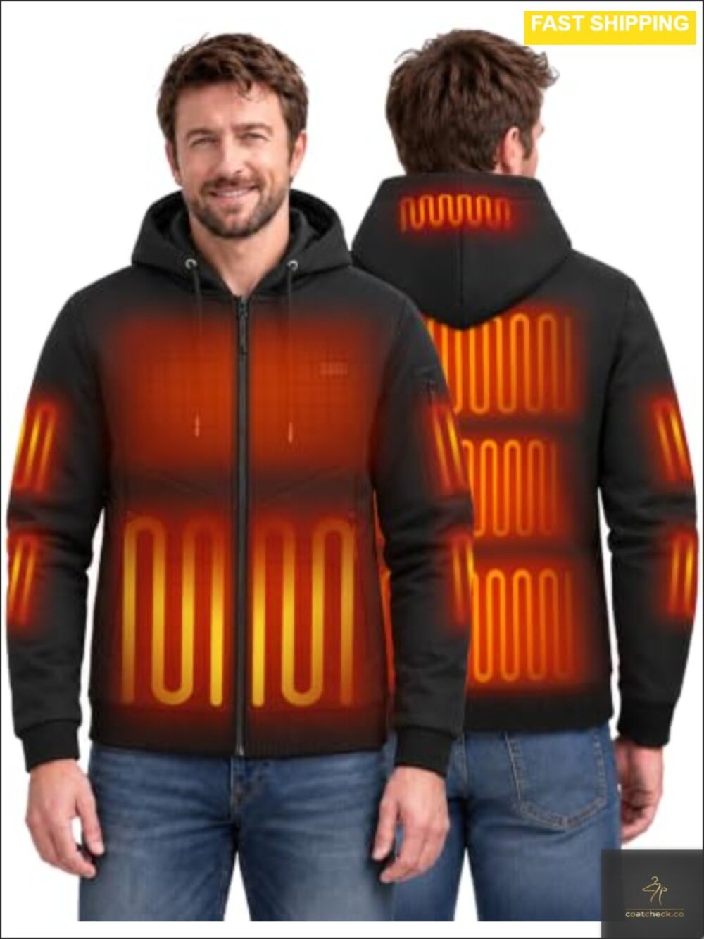 Unisex 26-Zone Heated Hoodie Jacket Battery Pack Warm Winter Coat